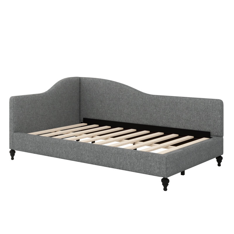 Lit de jour chic en L en forme de L sur pieds en bois massif, Lit simple, Gris