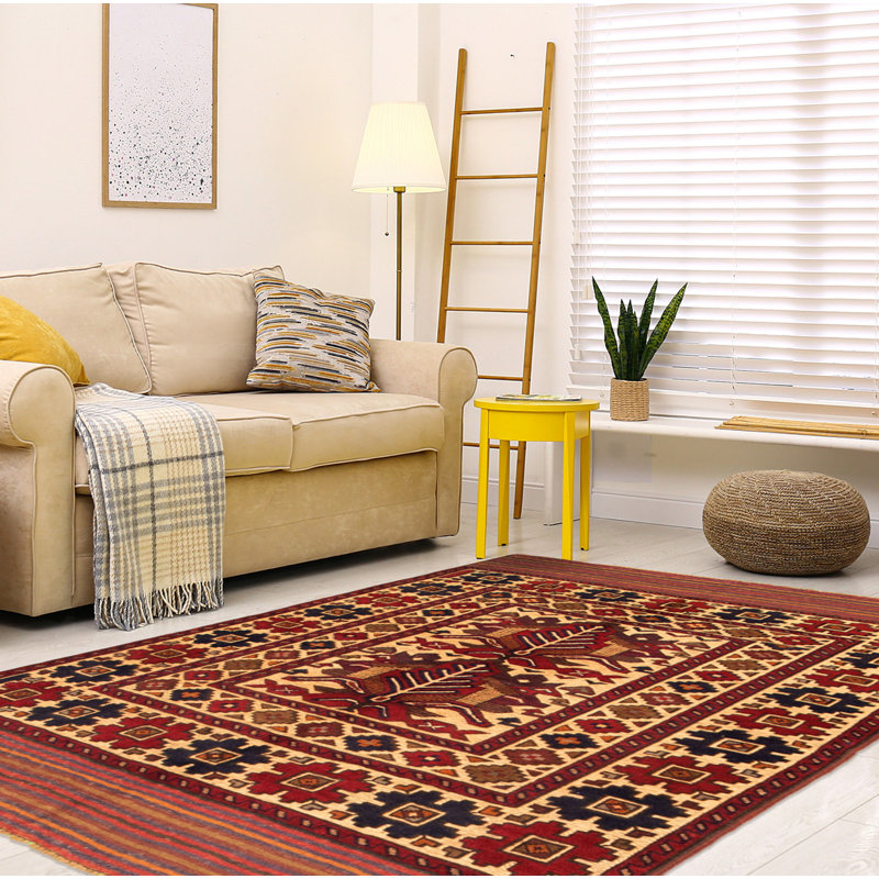 Brun/jaune noué à la main en Tapis décoratif laine de conception unique 4 pi 2 po x 6 pi 2 po Brayana