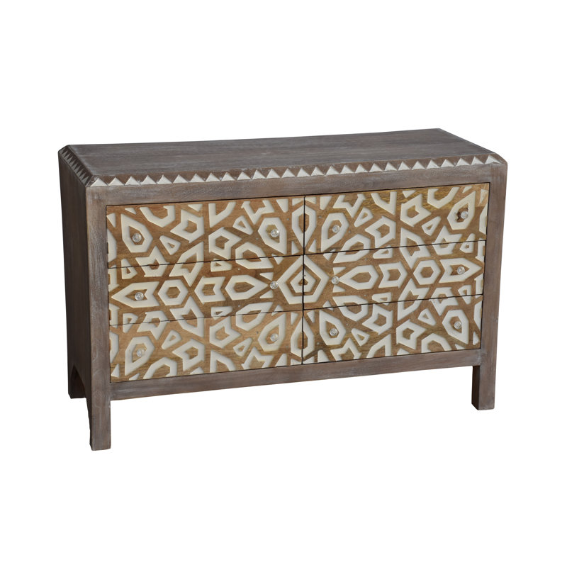 Commode décorative sculptée à la main Kingstowne, fabriquée en bois massif au fini brun, 47 x 18 x 30