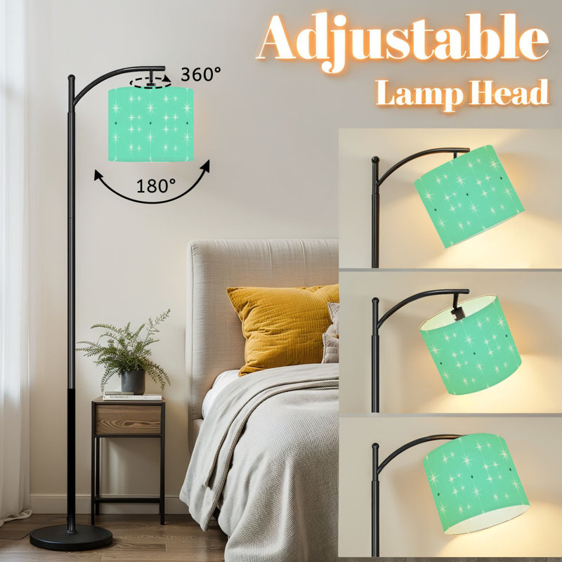 Lampe sur pied à arc avec abat-jour réglable rétro rétro turquoise sans soudure répétant la conception des années 50 Lampe sur pied à 3 températures de couleur à intensité variable avec interrupteur au pied pour la chambre à coucher