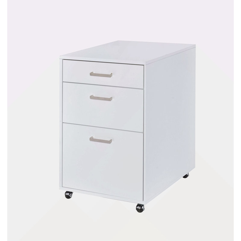 High Gloss & Chrome Finish File Cabinet, White