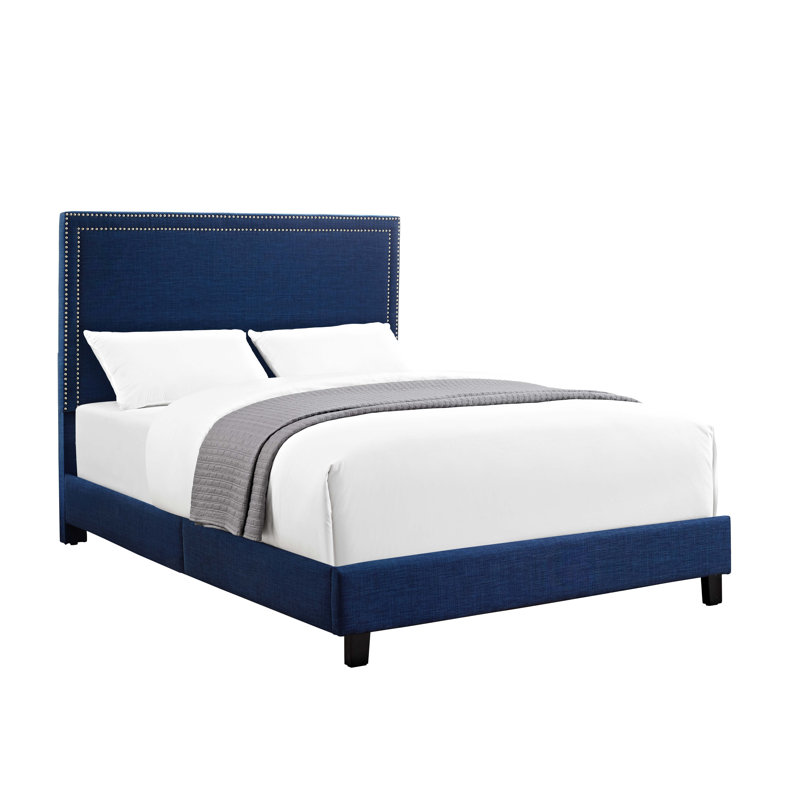 Lit plateforme tapissier Sexton, Double, Bleu
