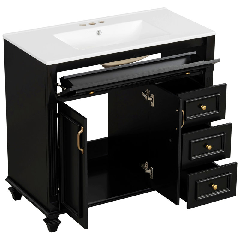 Meuble-lavabo avec lavabo, armoire de salle de bain avec 2 portes à fermeture en douceur
