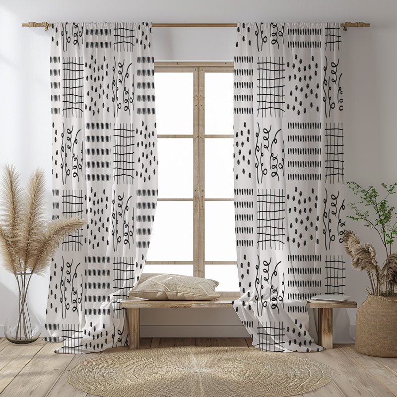 Lined Window Curtains Black And White Modern