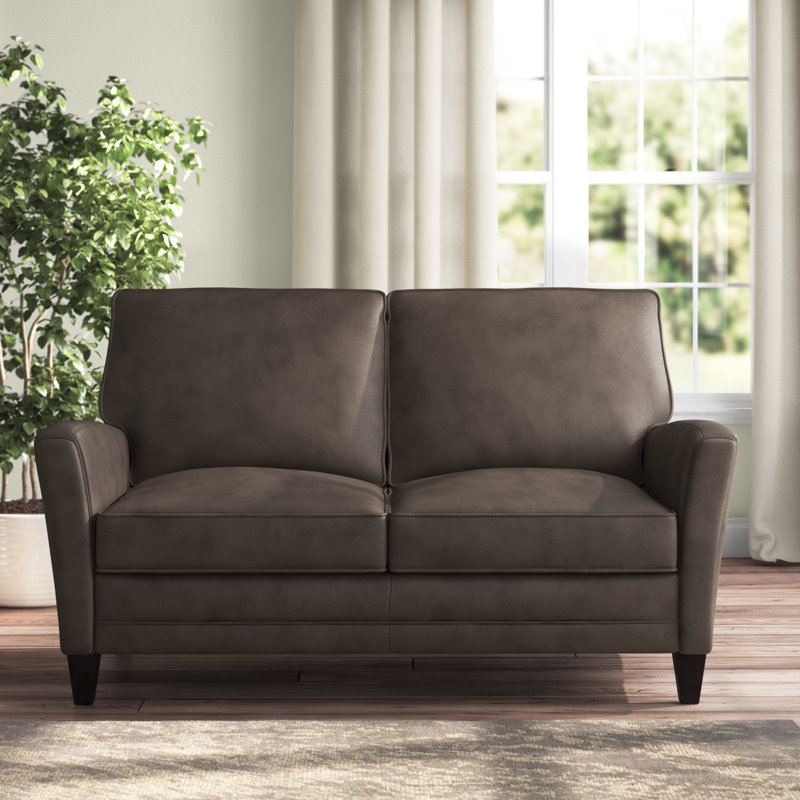 Zion Upholstered 63'' Loveseat, Mahogany, Empyrean Tweed Genuine Leather