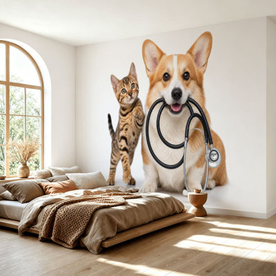 Papier peint adhésif autocollant pour chat, chat, ensemble, papier contact amovible pour salon, chambre à coucher H 69 po x l 96 po