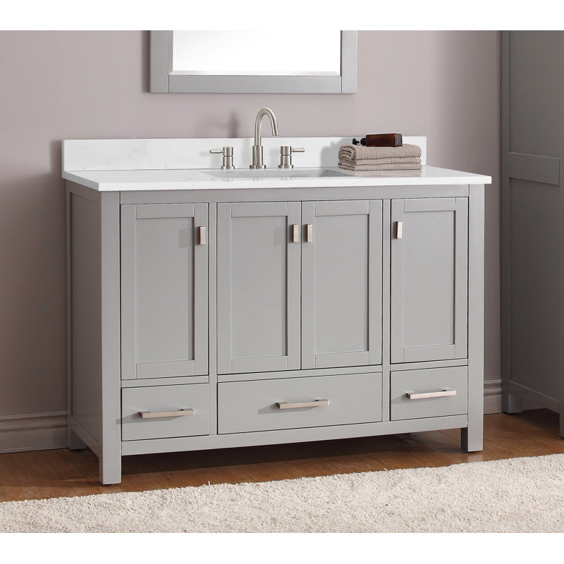 Modero 48" Single Bathroom Vanity with Top, Cala White Marble, Chilled Gray, Brushed Nickel