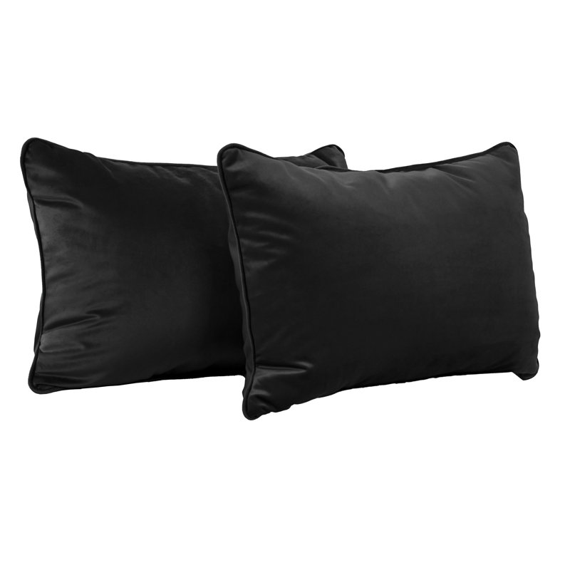 Rectangle Lumbar Microfiber Pillow with Piping, 2-pack, Onyx, Rectangular 16"H x 24"W