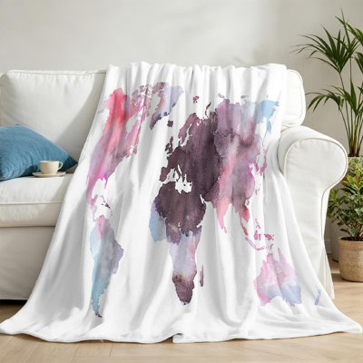 Jeté en molleton transparent ultra doux, imprimé mappemonde coloré
