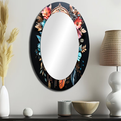 TEAL Pink Boho Dreamcatcher - Traditional Oval Wall Mirror
