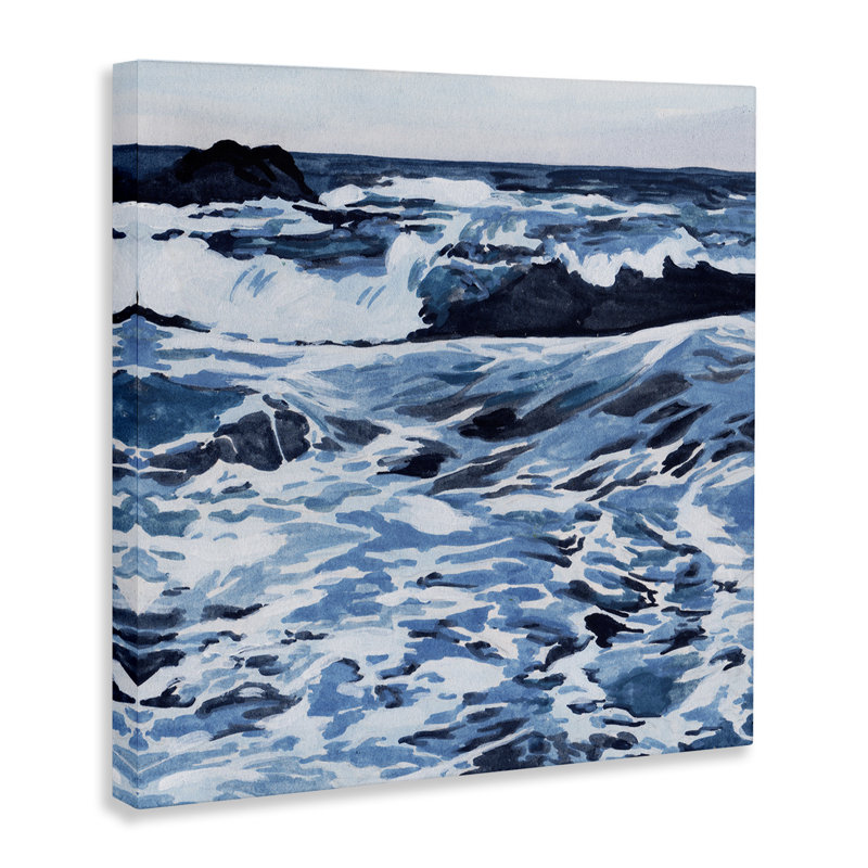 «Blue Coastal Waves», art mural sur toile par Melissa Wang, H 17 po x l 17 po