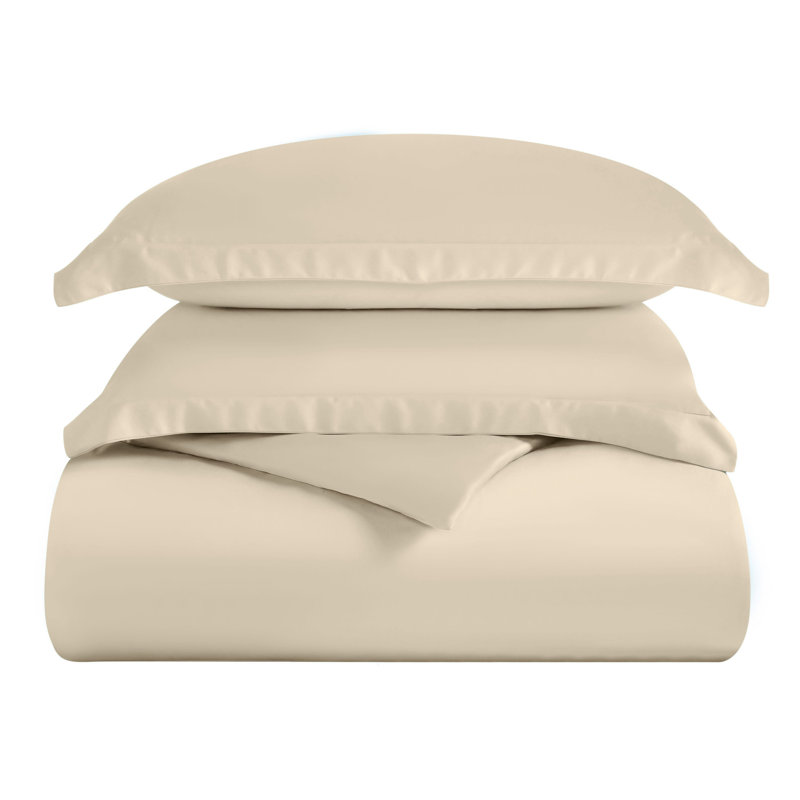 Superior 300 Thread Count Rayon from Bamboo Modern & Contemporary 3 Piece Duvet Cover Set, Ivory, Full/Queen Duvet Cover