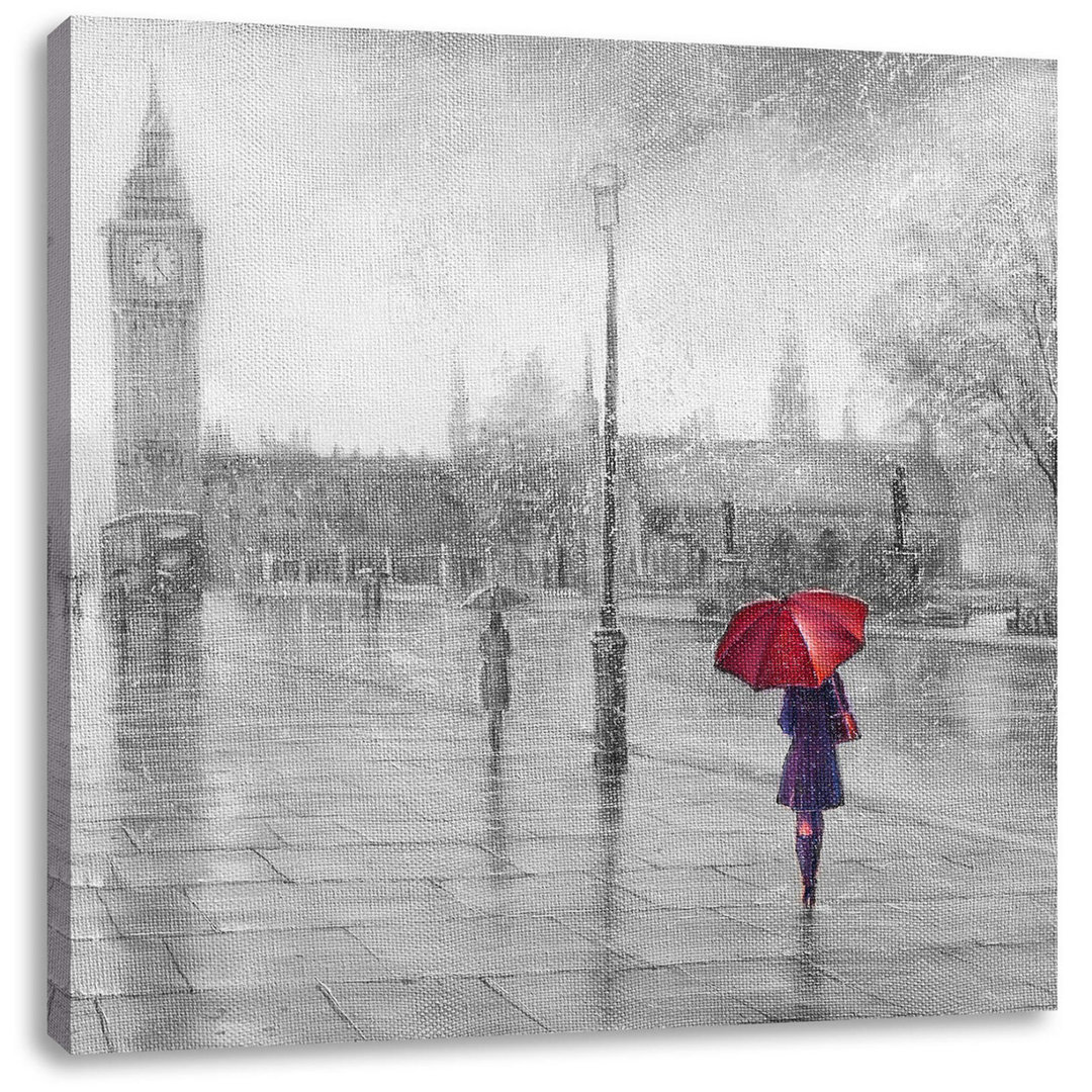 Leinwandbild Rainy Day in London mit Big Ben B&W Detail