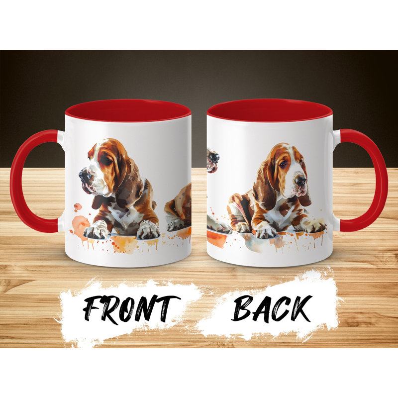 11oz Watercolour Basset Hound Design Coffee Mug, Red, 3