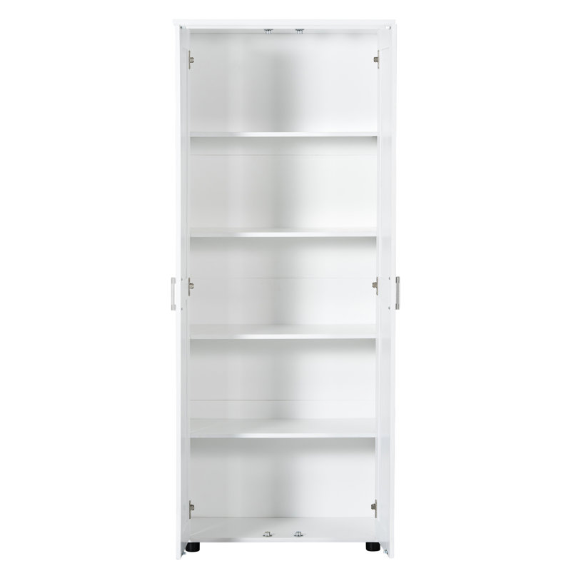 Armoire de rangement à 2 portes pour salle de bain et bureau, blanc, avec tablettes réglables et unité de bureau basculante, rangement amélioré