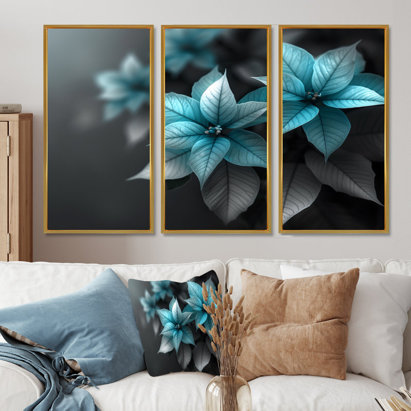 Gassett - Ensemble d'art mural poinsettias, Toile avec cadre flottant or, H 32 po x l 48 po x P 1 po