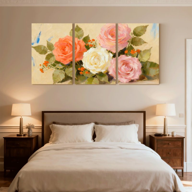 Bouquet avec ensemble de 3 impressions murales sur toile, H 30 po x l 60 po