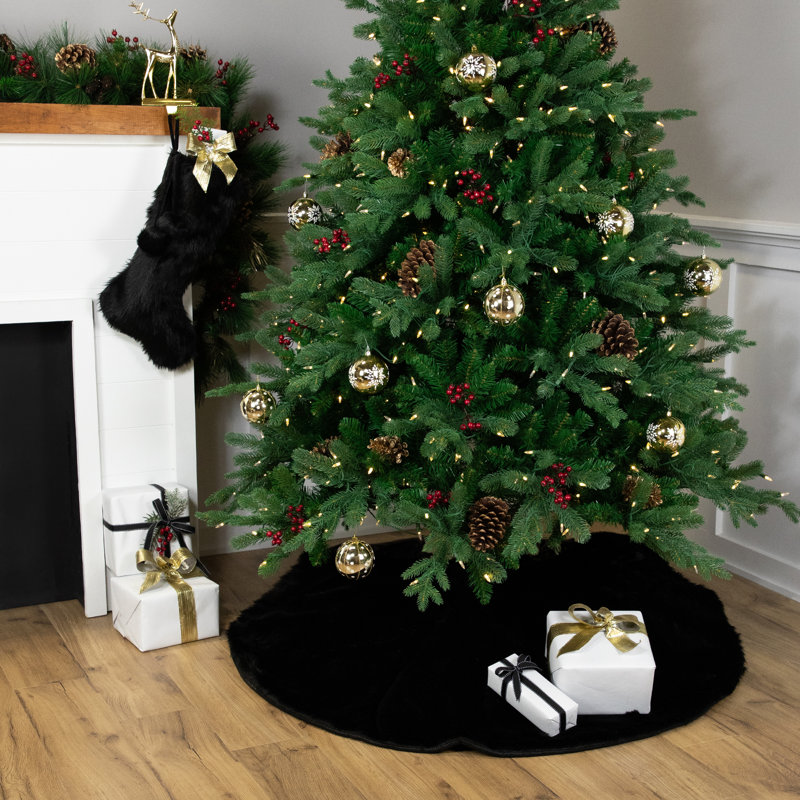 Luxurious Black Faux Fur 48" Christmas Tree Skirt