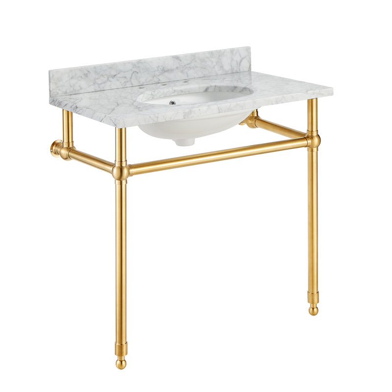 ANZZI Verona Series 22'' Stone Oval Bathroom Sink with Overflow, Brushed Gold
