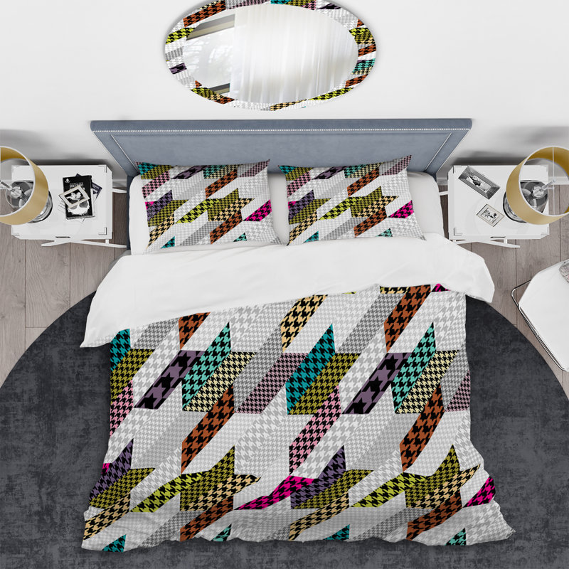 Multicolore patchwork géométrique - ensemble de housse de couette abstrait - microfibre de polyester