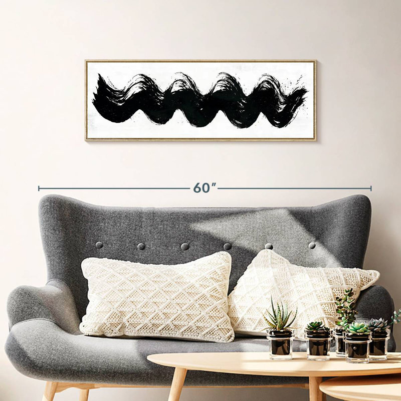 Vagues abstraites, 37 po x 13 po, Cadre flottant en bois naturel