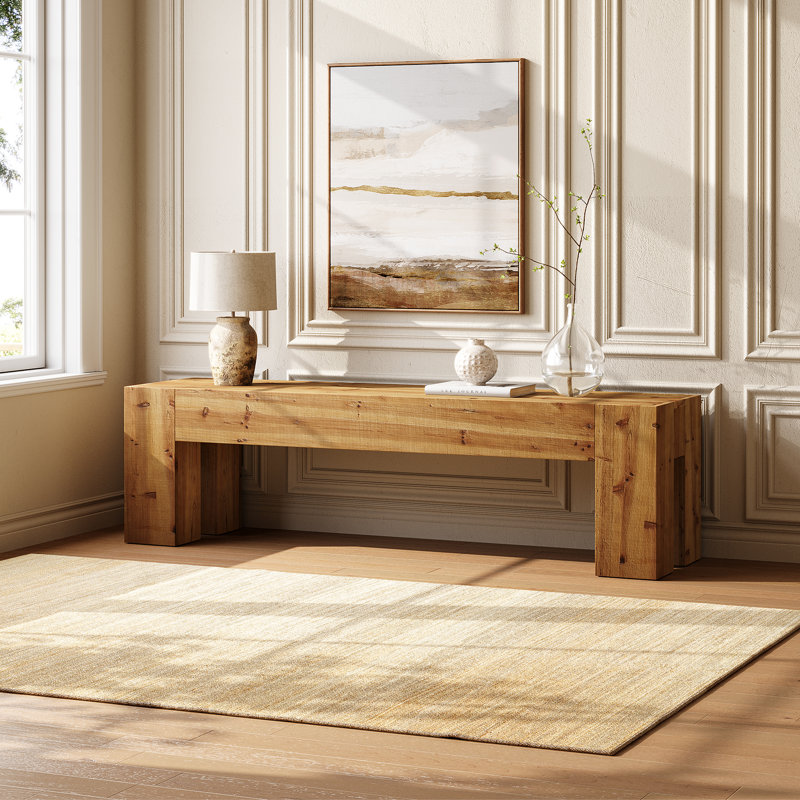 Solid Wood TV Stand, 63" Rustic Farmhouse Media Console for TVs up to 70", Light Natural
