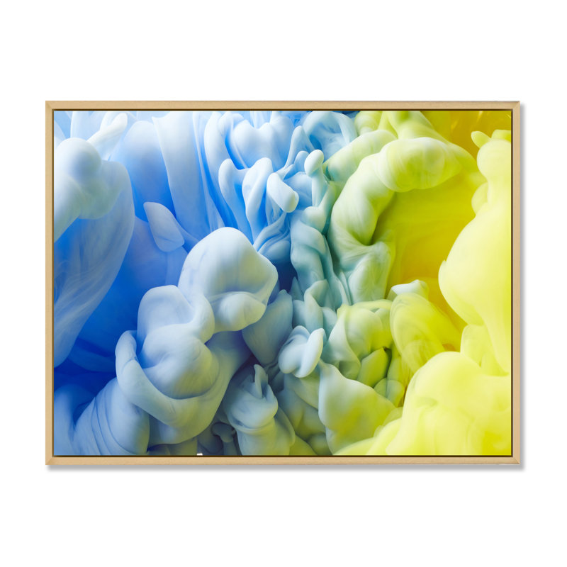 Encre bleue et verte liquide II, reproduction sur toile, H 30 po x l 40 po x P 1,5 po, Cadre flottant brun