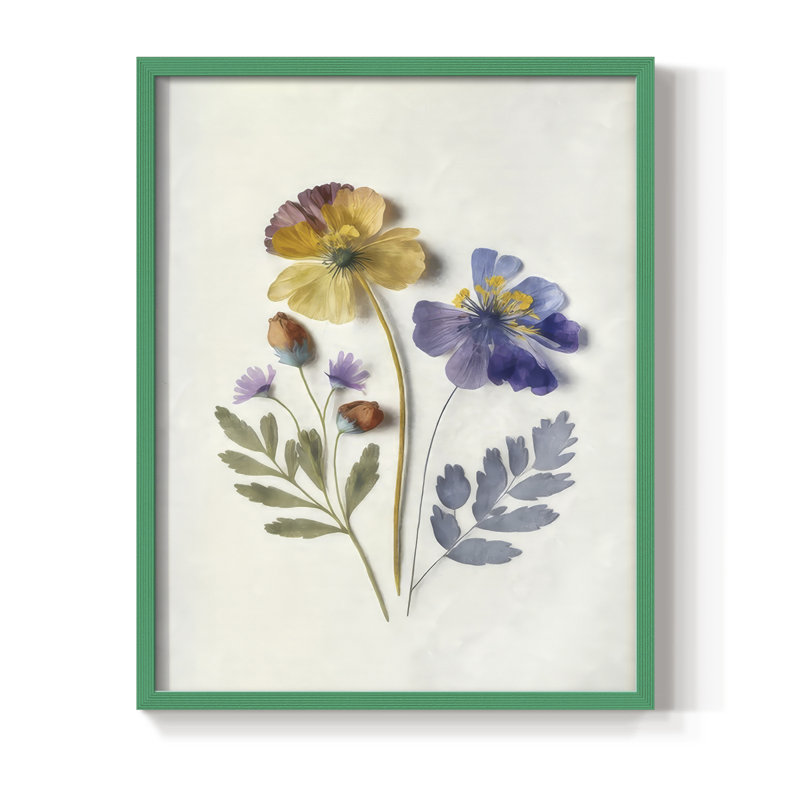 Pressed Flower Memories III, reproduction encadrée - bois massif, Vert, H 11 po x l 9 po