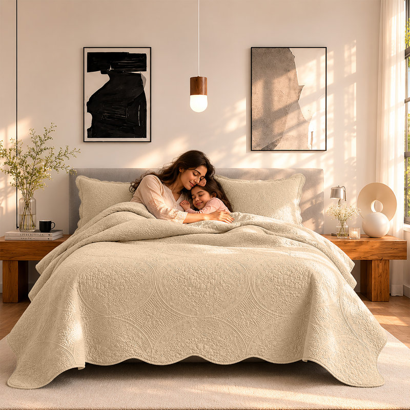 Ensemble de couvre-lit surdimensionné à motif floral Moonlight, King, BEIGE