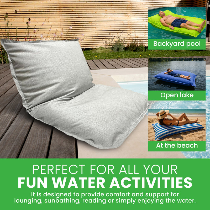 Pool Float Lounger - Bead Fill, Fade & Water Proof Fabric - Large 72 X 48 X 9 Improved Drain Design For Summer Fun, Swimming, Lounging, Relaxing, Water Or Land