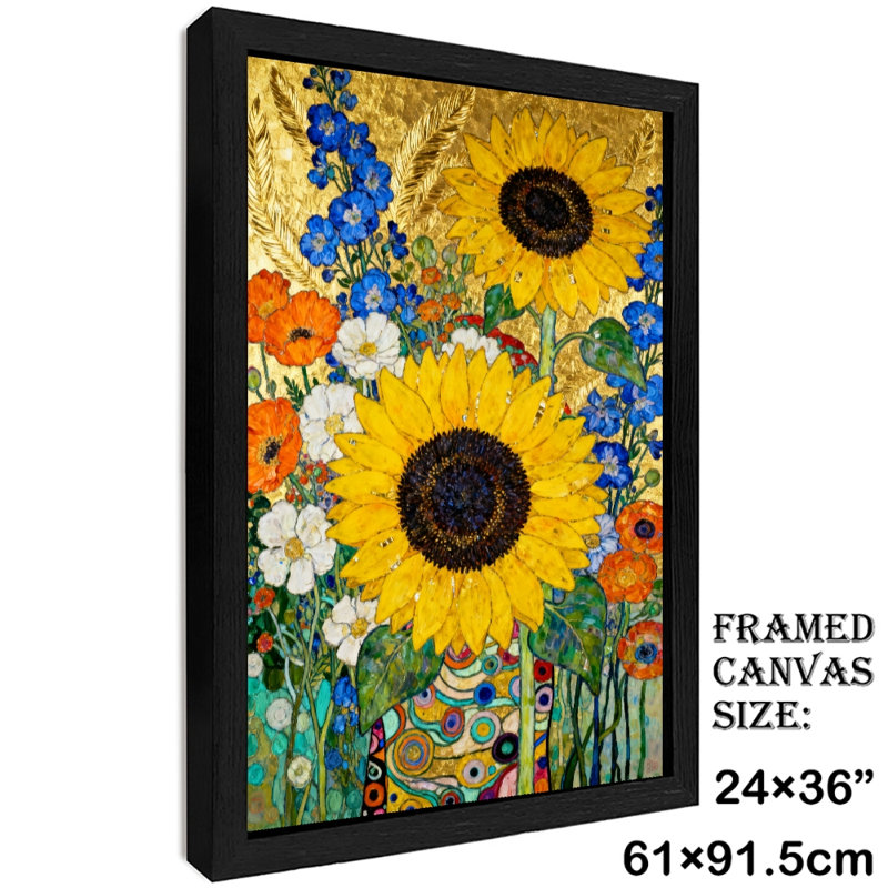 Reproduction d'art encadrée noire de style Klimt, H 37 po x l 25 po