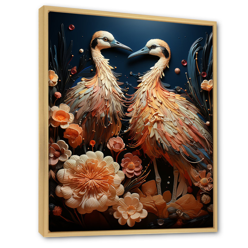 " Ostriches Reverie Delight ", 44" H x 34" W x 1.5" D, Natural Floater Framed