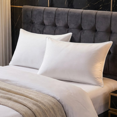 Luxury Stripe Goose Feather Pillows, Plush Support King bed Pillows with Cotton Cover