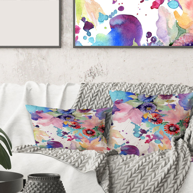 Housse et insert de coussin carré Vibrant Wild Leaves and Wildflowers, 18" x 18"