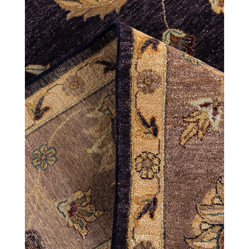 Oushak Navy and Beige Hand-Knotted Wool Area Rug 9' x 12'