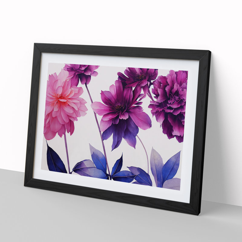 XH1022-635X An Extravagant Watercolour Flowers - Single Picture Frame Print, 25cm H x 34cm W x 2cm D, Black