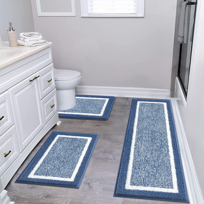 Ultra Soft 3-Piece Set Rectangle Bath Rug, Blue