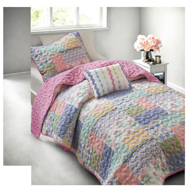 Reversible Soft Polyester Bedding Sets, Twin Xl Patchwork For Home