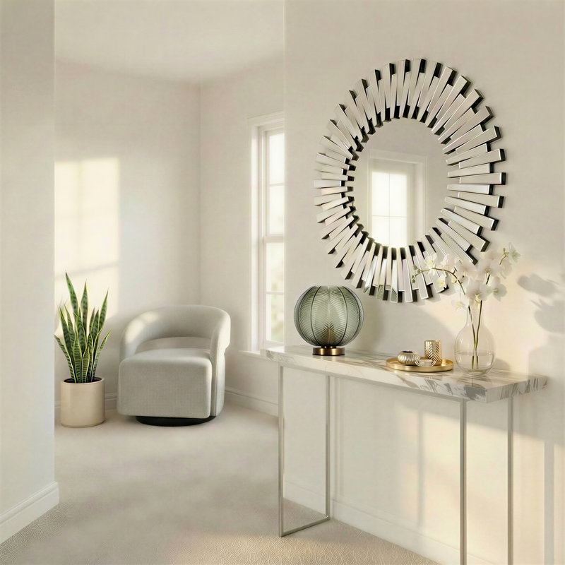 Barston Sunburst Glass Framed Wall Mounted Accent Mirror, 80cm H x 80cm W
