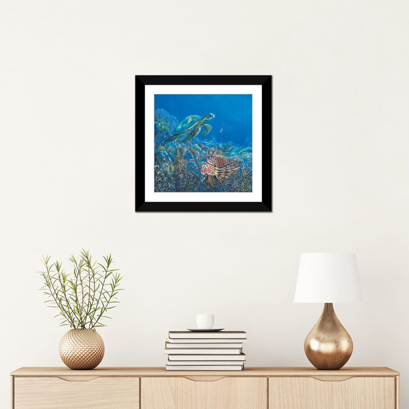 «Blue», reproduction d'art sur toile tendue, H 16 po x l 16 po x P 1 po, Papier d'art encadré noir, Blanc