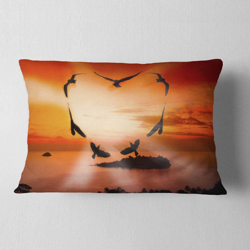 Cœur de corbeau au coucher du soleil - coussin abstrait imprimé