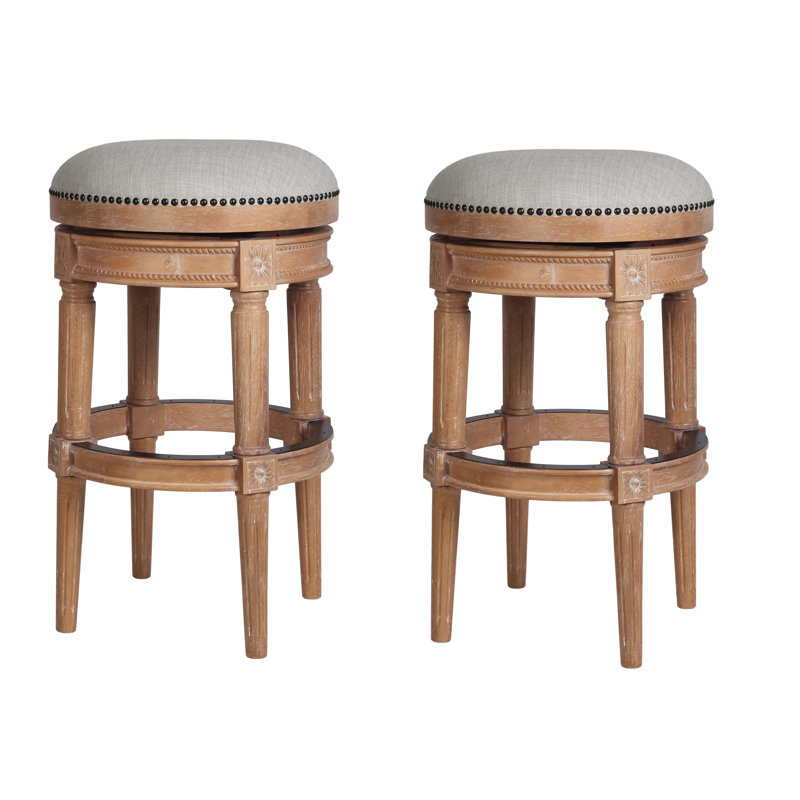 Mehar Swivel Backless Bar & Counter Stool, Weathered Natural, 2, Bar Stool (31'' Seat Height)