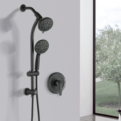 Douche à 7 réglages avec perceuse - tige en acier inoxydable et barre coulissante double noire matte à 2 têtes 7 modes