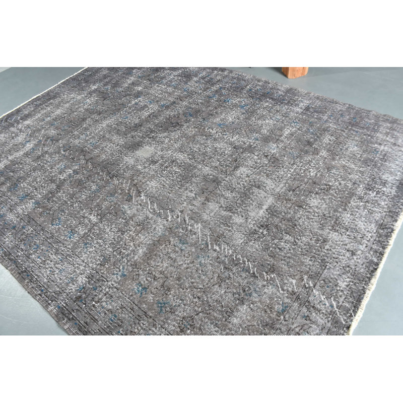 Tapis turc rétro fabriqué à la main dans un motif gris unique pour un décor élégant noir / gris