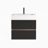 Meuble-lavabo flottant mural 24 po avec lavabo à quartz d'ingénierie, double tiroir Mid-Century noir et noyer