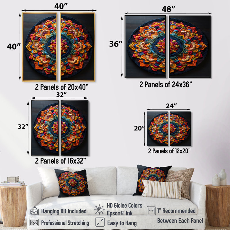 Bouddha bouddha fleur de mandala - art mural traditionnel, 32" H x 32" W, Impression encadrée flottante, Black