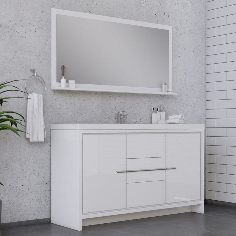 Feike 60'' Single Bathroom Vanity with Solid Surface Top, White