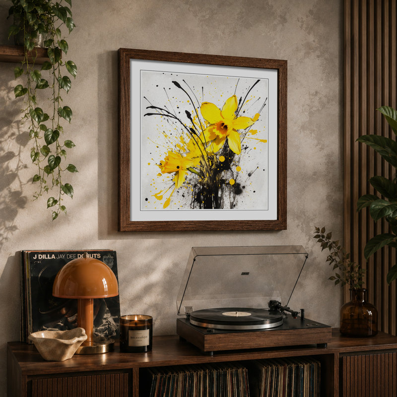 Daffodil Splatter - Framed Print, Walnut