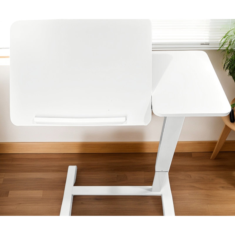 Support mobile à roulettes pour ordinateur portable en blanc, table réglable en hauteur pour et lit, coffre-fort confortable - plateau de chevet