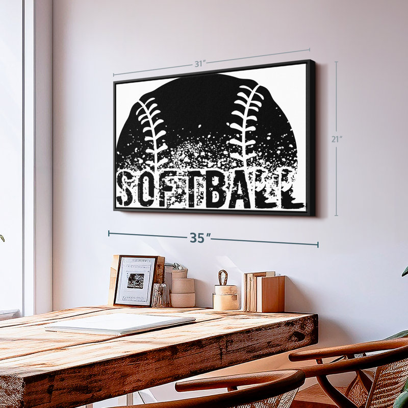 Impression sur toile noire Softball, H 21 po x l 31 po
